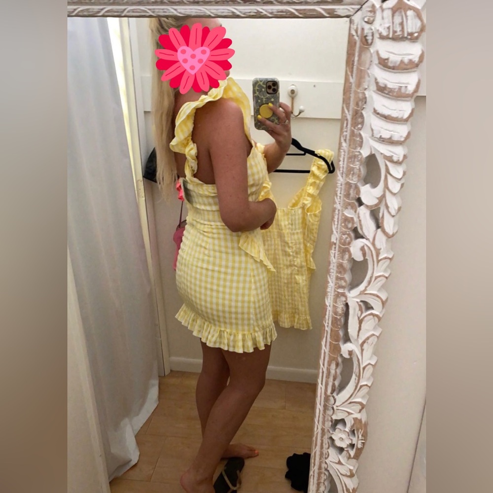 Yellow Ruffle Mini Dress - size M - Picture 2 of 4